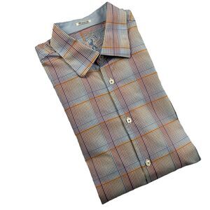 Bugatchi Men Shirt Button Up Long Sleeve Seersucker Pastel Tattersall-XL